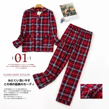 Women's Pajamas Plus Size S-XXXL Clothes Ladies Flannel Cotton Home Wear Suit Autumn Winter Pajamas Plaid Print Sleep Tops 