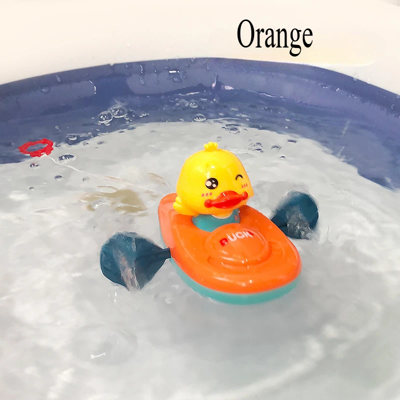 1pcs Baby Water Play Toys Kayak Baby Yellow Duck Rowing Boat Bathing Girls Children Bathroom Wind Up Beach Pull Line bath toys 5
