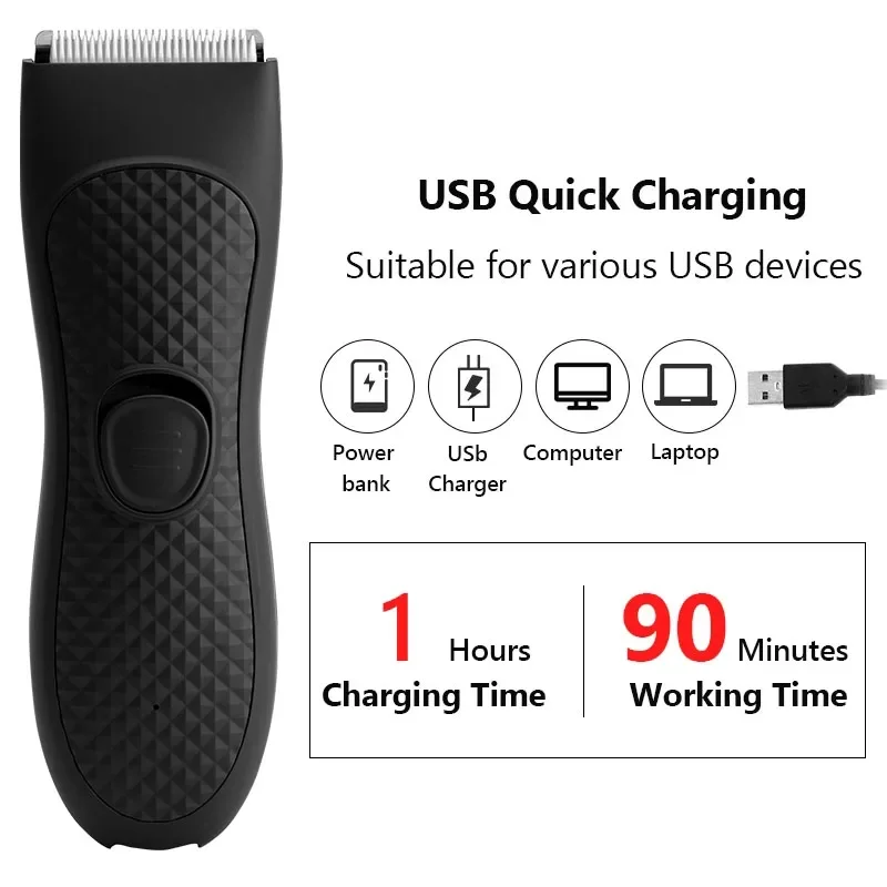 Men's Electric Groin Hair Trimmer Pubic Hair Removal Intimate Areas Body Grooming Clipper Epilator Rechargeable Shaver Razor 2