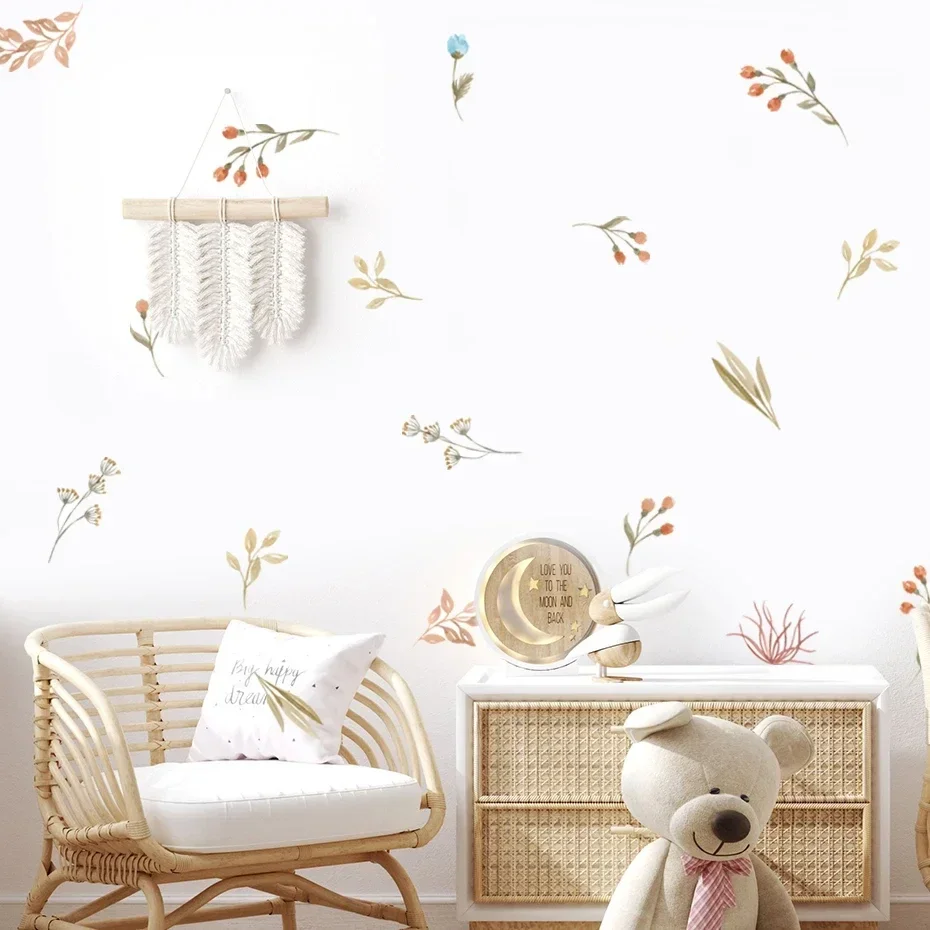 Boho Style Wall Stickers Flowers Leaves Watercolor For Living Room Bedroom Kids Room Home Decor