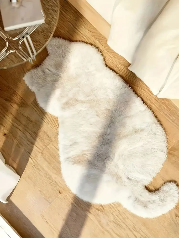 Katzenförmiger Kunstfell-Teppich, Weicher Plüschteppich Geeignet für Schlafzimmer, Wohnzimmer und Bettseite - Rutschfest, Komfortabel und Niedlich – Detail 3