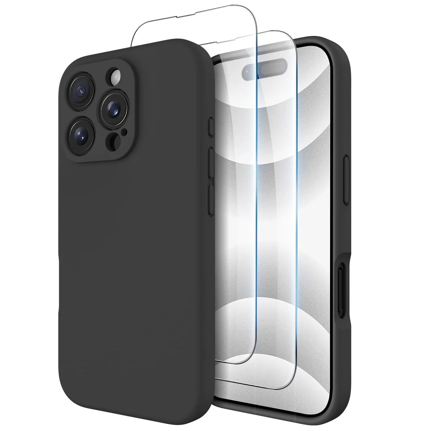 כיסוי סיליקון עבור iPhone 16 15 14 11 Pro Max 13 12 Mini 16 Plus X XR 7 8 רך עמיד במכות עם 2 יחידות מגן מסך זכוכית