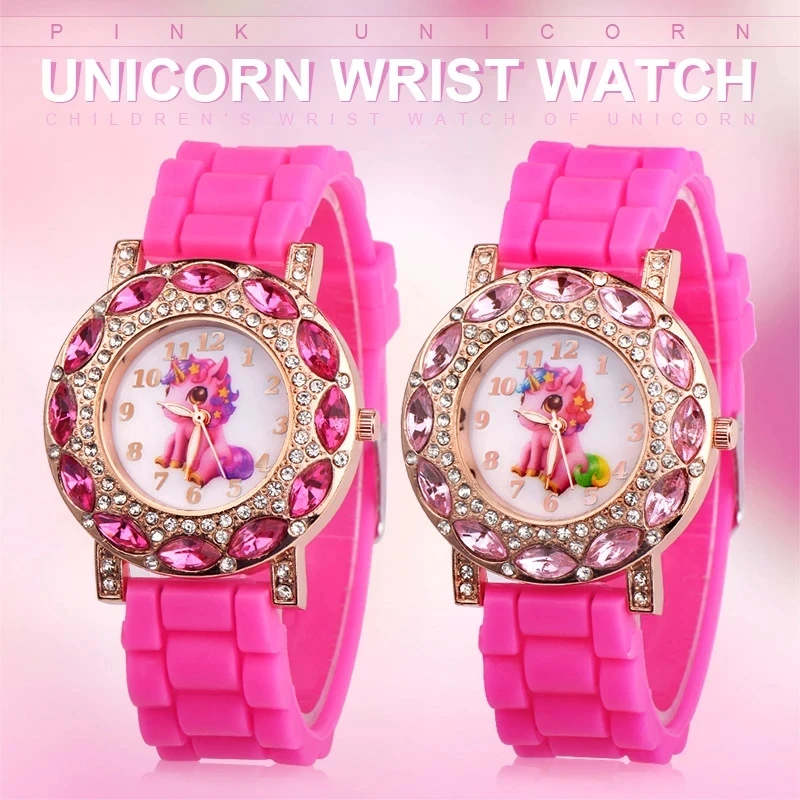 Children's Quartz Watch Korean Fashion For Cartoon Unicorn Pink Silicone Wristwatches 30M waterproof Girl's Kids's Student Gift 2