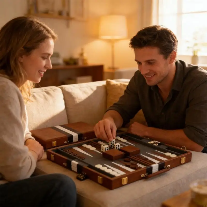 Gioco da tavolo Backgammon dal design compatto, facile da trasportare a casa o in viaggio - immagine 4
