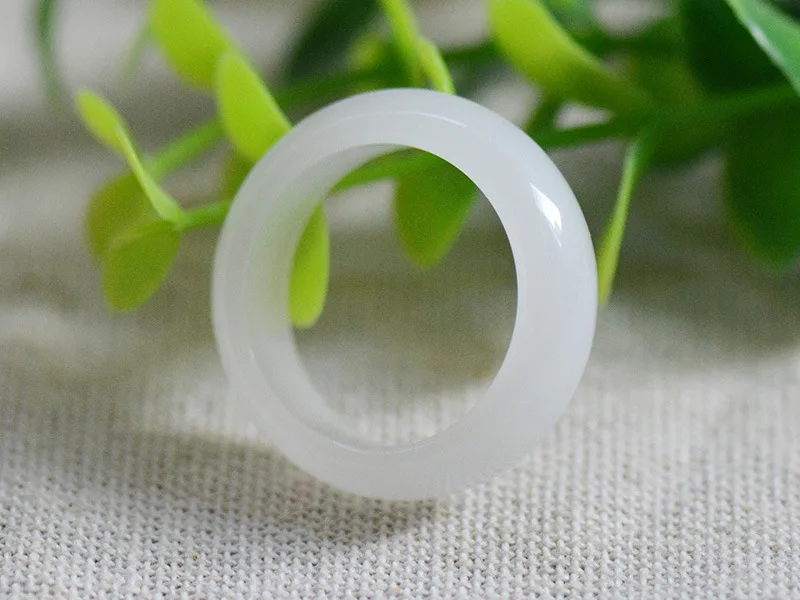Natural White Jade Stone Rings Real Elegant Exquisite Jewelry Accessories Unisex