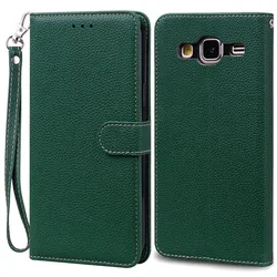 Premium Flip Leather Wallet Phone Case - Elegant and Durable Cover for Samsung J3 2016 (Dark Green -Strap)