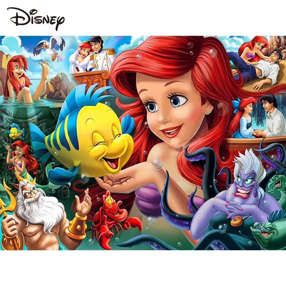 Disney Paint By Number Mermaid Princess Canvas Painting Kits Drawing Acrylic Coloring By Numbers
