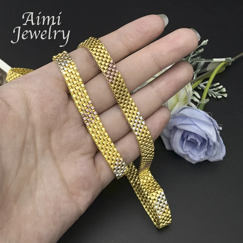 Einfaches vergoldetes Halsketten-Ohrring-Armband-Schmuckset für Frauen, italienisches Schmuckset, Braut-, Hochzeits-, afrikanische Partygeschenke – Detail 4