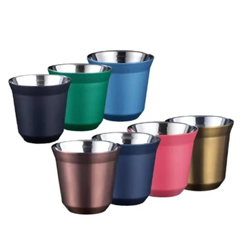 Tasses à expresso en acier inoxydable de 80ML, café, lait, eau, boisson, petit déjeuner, isolation 304, Double paroi, Texture lavable au lave-vaisselle 1