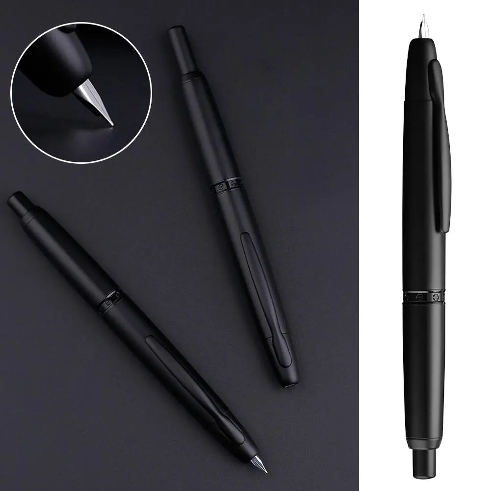 

MAJOHN A1 Press Fountain Pen Retractable EF Nib 0.4mm Metal Matte Black Writing Ink Pen With Converter For Students Gifts H7I9