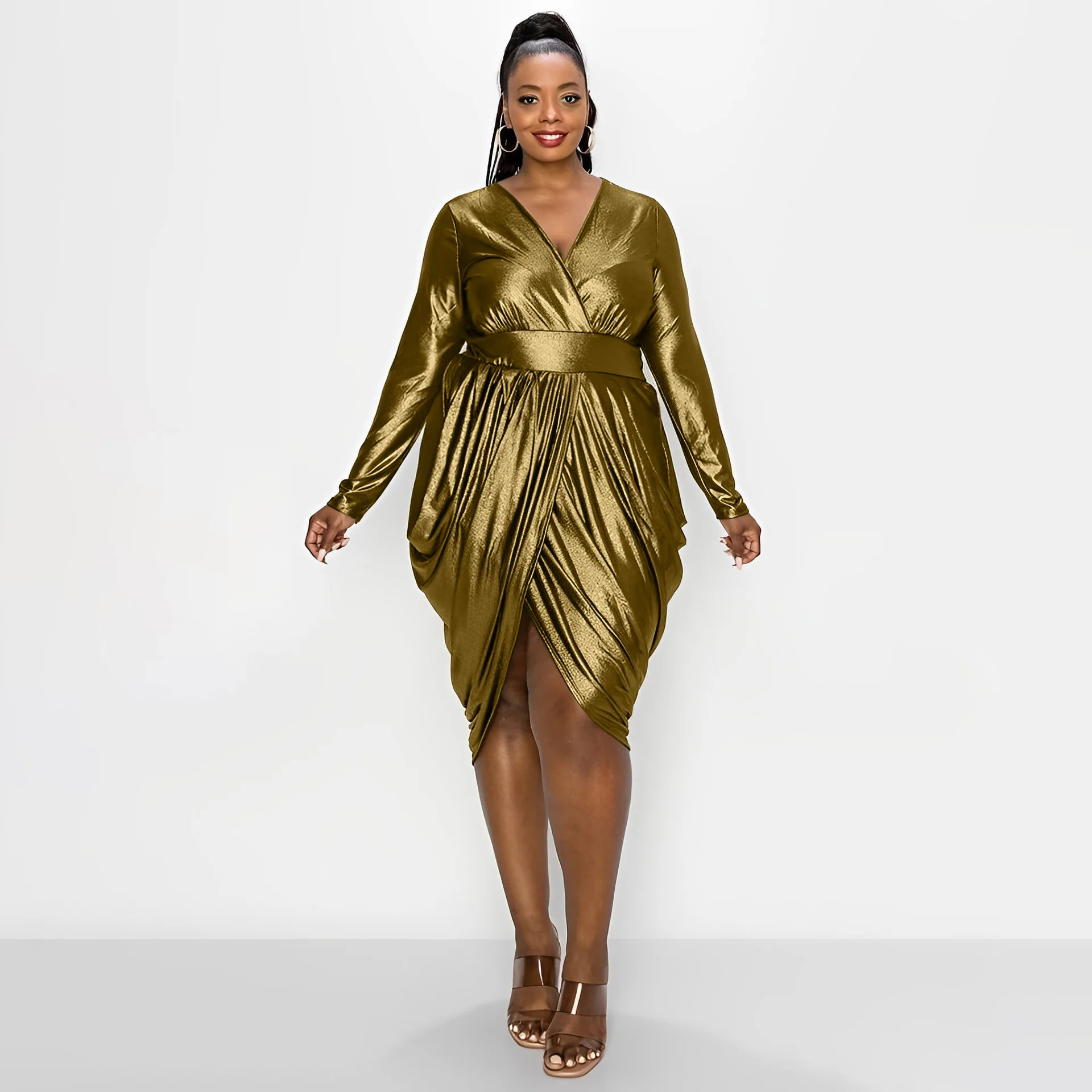 Plus Size Women Party Dresses V Neck Club Elegant Dress 2022 Fall Birthday Evening Gown Autumn Female Luxury Designer Clothing