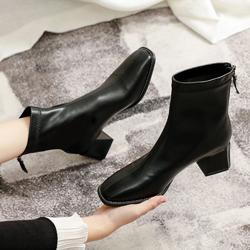 French Women Shoe Autumn Winter Classic Women Boots Temperament Ankle Boots Elegant Woman Heels Shoe Warm Fashion Ladies Boots