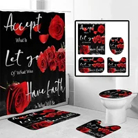 Four Piece Set Valentine's Day Printed Shower Curtain Carpet Floor Mat Combination Bathroom Toilet Cushion Bathroom accessories 1