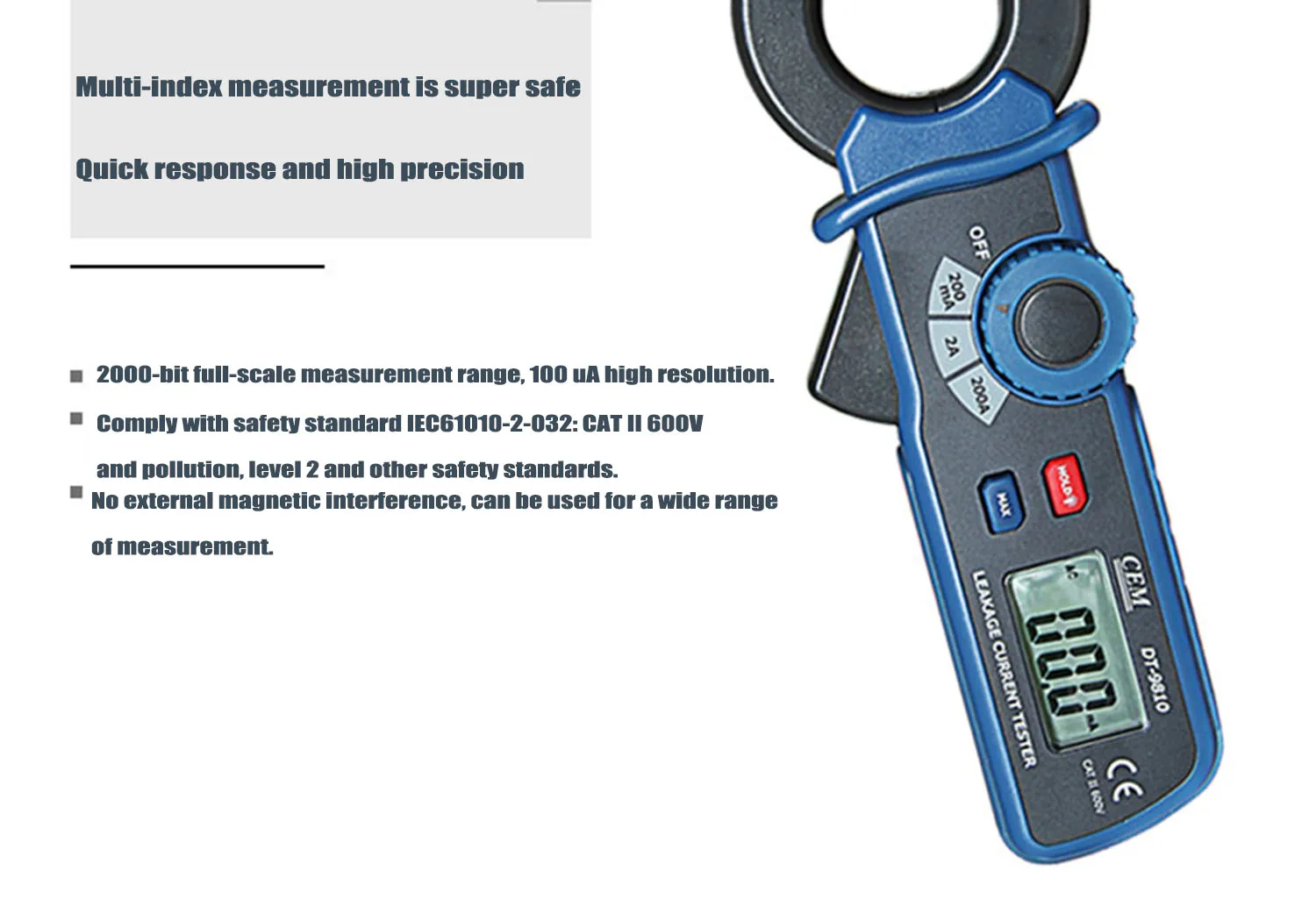 CEM DT-9810 AC Leakage Current Clamp Meter 0.1mA Resolution   Electric Detector Automatic Clamp Meter Digital Display,New. caliper types