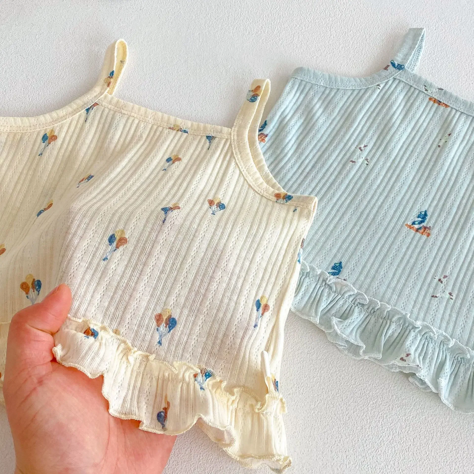 2025 Summer Baby Girls Clothing Set Camisole Tee And Shorts 2 PCs Suit Girls Ruffle Suit Kids Outfit