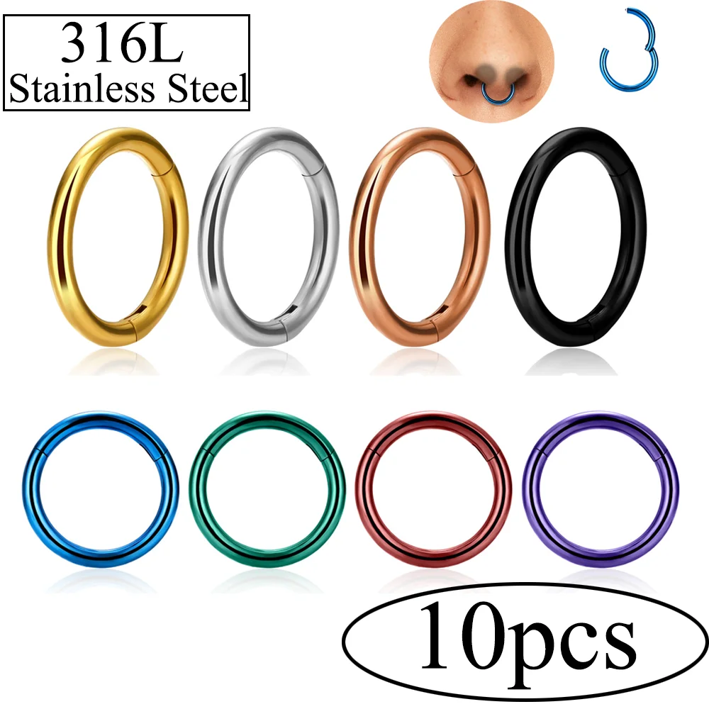 

10pc 16G 18G 20G Septum Clicker Nose Rings Hoop 316 Stainless Steel Daith Helix Tragus Cartilage Earrings Conch Piercing Jewelry