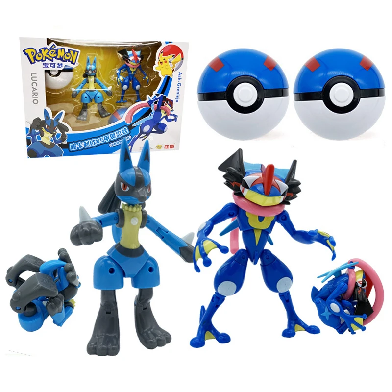 Pokemon Lucario Greninja Pikachu Charizard Cartoon Action Figure Deformation Pokeball Toy Set Pvc Anime Doll Model Regalo Di Compleanno