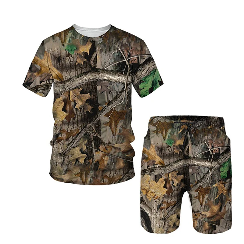 Camouflage Hunting Tracksuit Set Men's Streetwear T Shirt Shorts