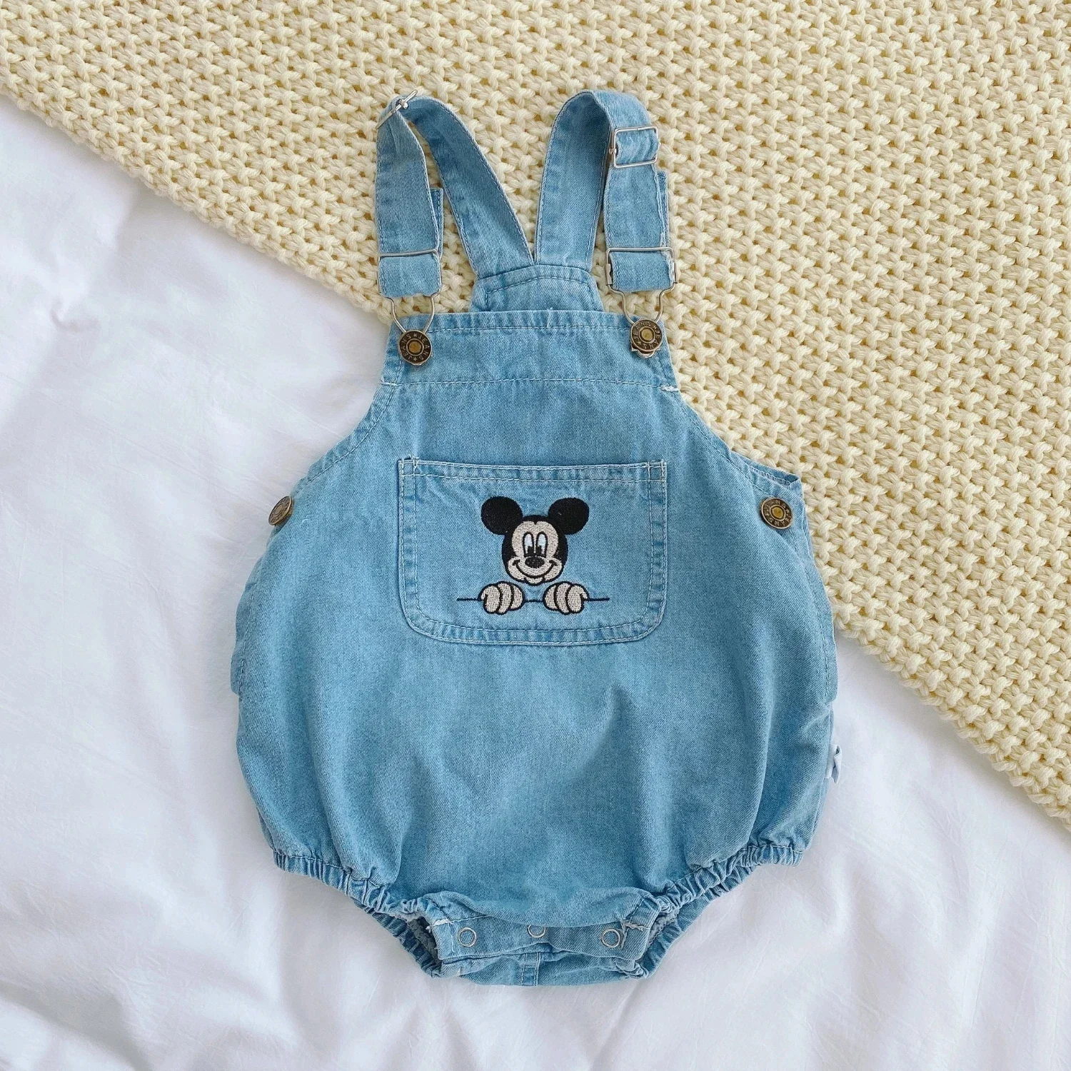 Cartoon Mickey Mouse Newborn Baby Romper Summer Boys Girls Cowboy Children Clothes Sleeveless Jumpsuit Sling Strap Infant Outfit