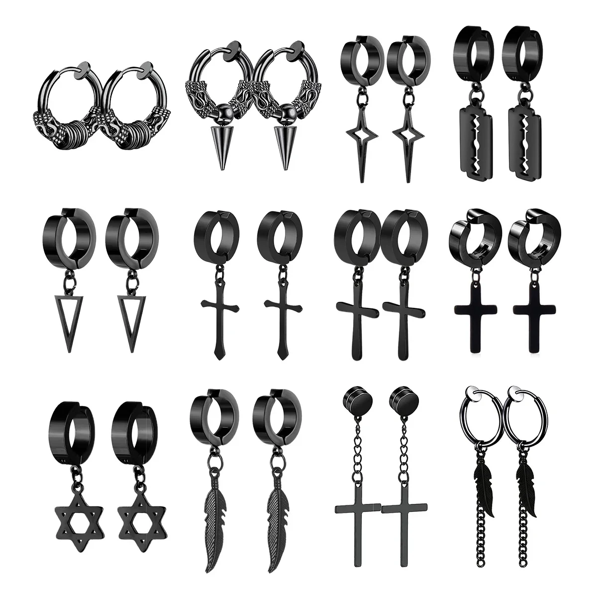 1Pair Unisex Punk Fashion Cross Pendant Ear Clip Non-Piercing Earrings