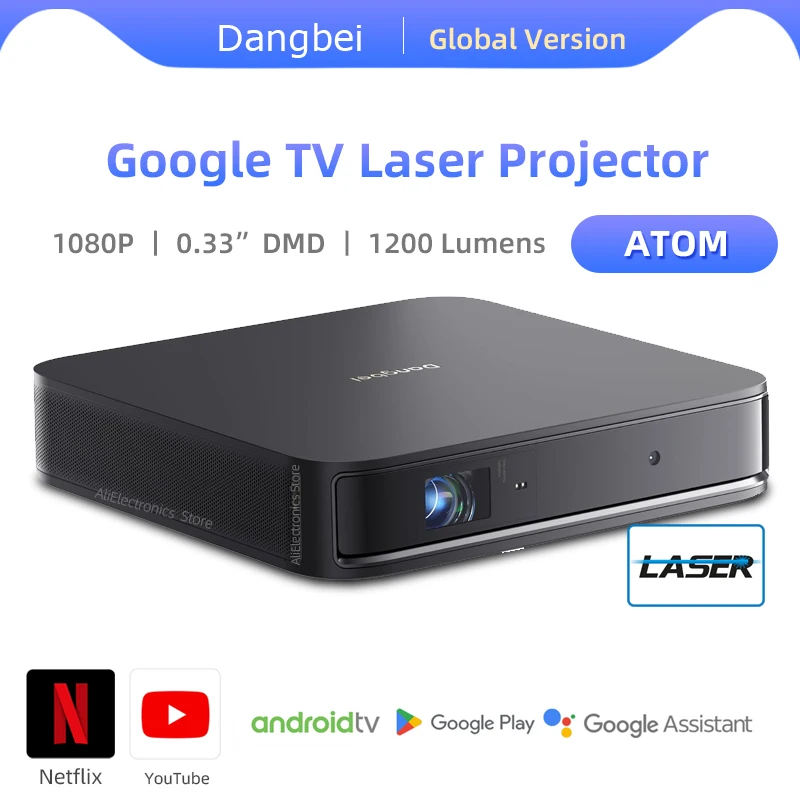 Dangbei ATOM 글로벌 버전 풀 HD 레이저 프로젝터, LED 미니 휴대용 홈 시어터, 3D 와이파이 시네마, 넷플릭스, 구글 TV 비머, 1080P