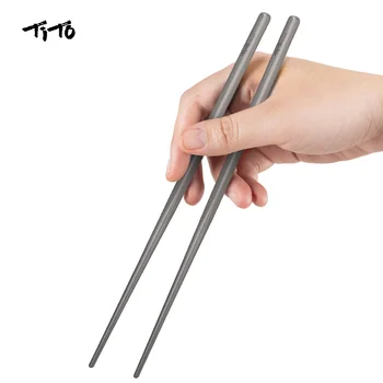 TiTo-야외 캠핑 식기, 티타늄 합금 6mm / 7mm 중공 젓가락, 하이킹 여행 식기 티타늄 젓가락