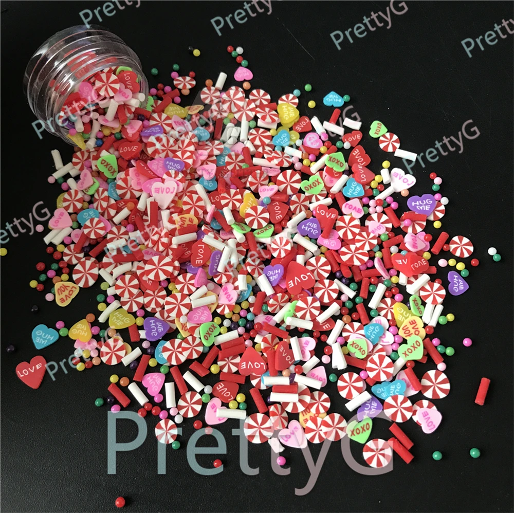 PrettyG 크리스마스 혼합 슬라이스 폴리머 소프트 클레이 눈송이 캔디 케인, 산타 클로스 크리스마스, 송진 네일 아트 DIY 장식, 1 박스 M