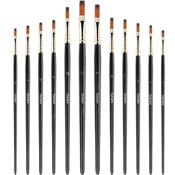 Set di pennelli piatti da 12 pezzi, setole in nylon sintetico, pennelli professionali per artisti per olio, acrilico, pittura ad acquerello 1