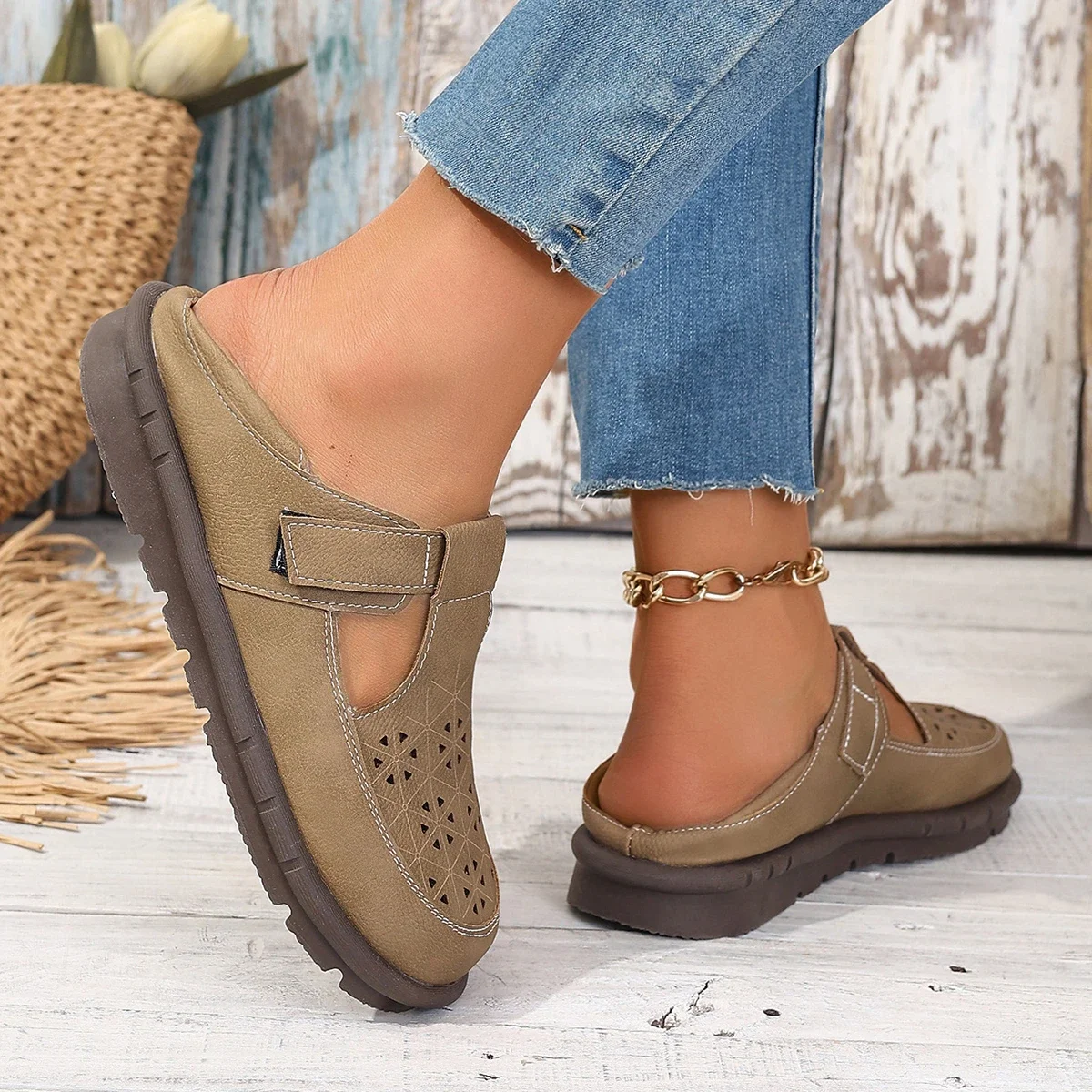 Women Sandals 2024 Round Toe Genuine Leather Sandals Women Platform Shoes Fashion Designer Sandals Women Outdoor Casual Shoes