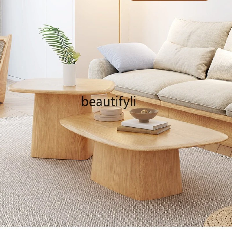 

Solid Wood Coffee Table Living Room Home Small Apartment Japanese Bed & Breakfast round Tea Table Side Table Combination