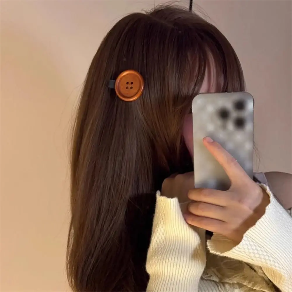 Retro Holz + Legierung Knopf Haarspange Mode Styling Braun Süße Haarspange Süßer Stil Kopfschmuck Frauen Mädchen – Detail 3