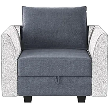 Modern Fabric Middle Module for Modular Sofa Customizable Sectional Sofa Couch Accent Armless Chair, Bluish Grey