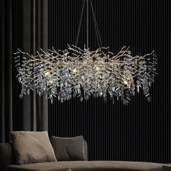 American Chandelier Lighting Gold Living Room Luxury Hanging Chandelier for Kitchen Tree Branch Crystal Pendant Led Lights 1