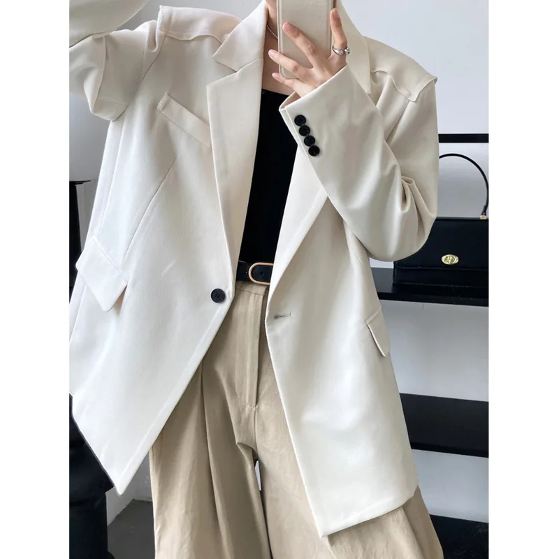 

Women Silhouette Blazers Suit Autumn 2022 New Turn Down Collar Loose Casual Oversized Shoulder Pad Suit Coat Female Tops