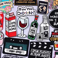 Buy Wine Time Patches | Embroidered Patches for Clothing | Red Wine Bottle Cup Patch Tape Badges | Iron-On Patch Jacket Stripes Online