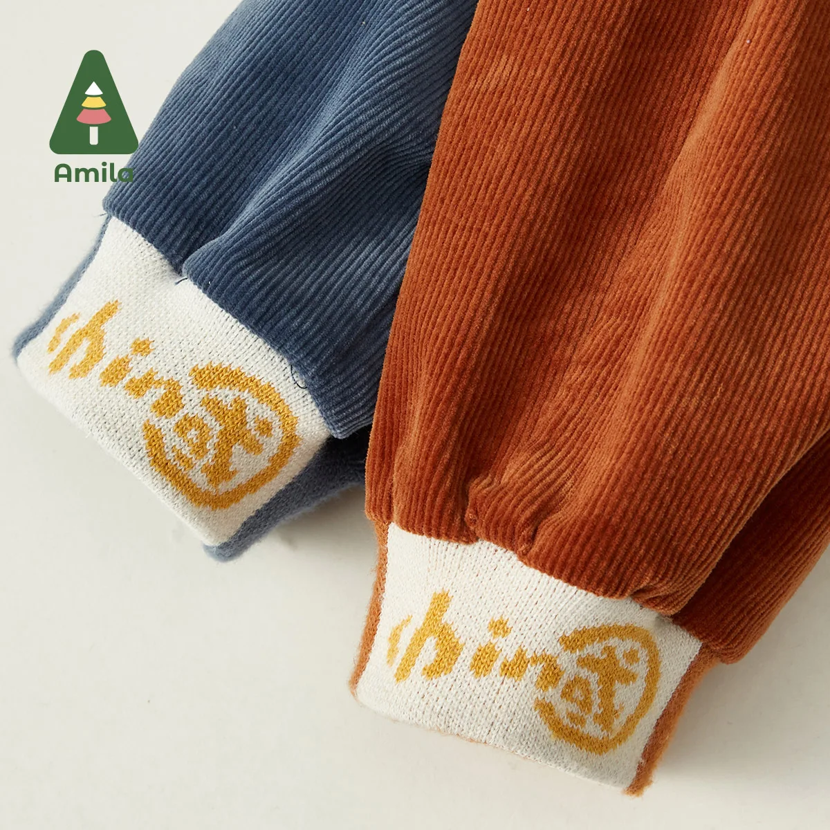 Amila Baby Pants 2023 Spring Autumn New Embroidery Corduroy Three Colors Loose Trousers Girls and Boys Children\'s Clothes Casual