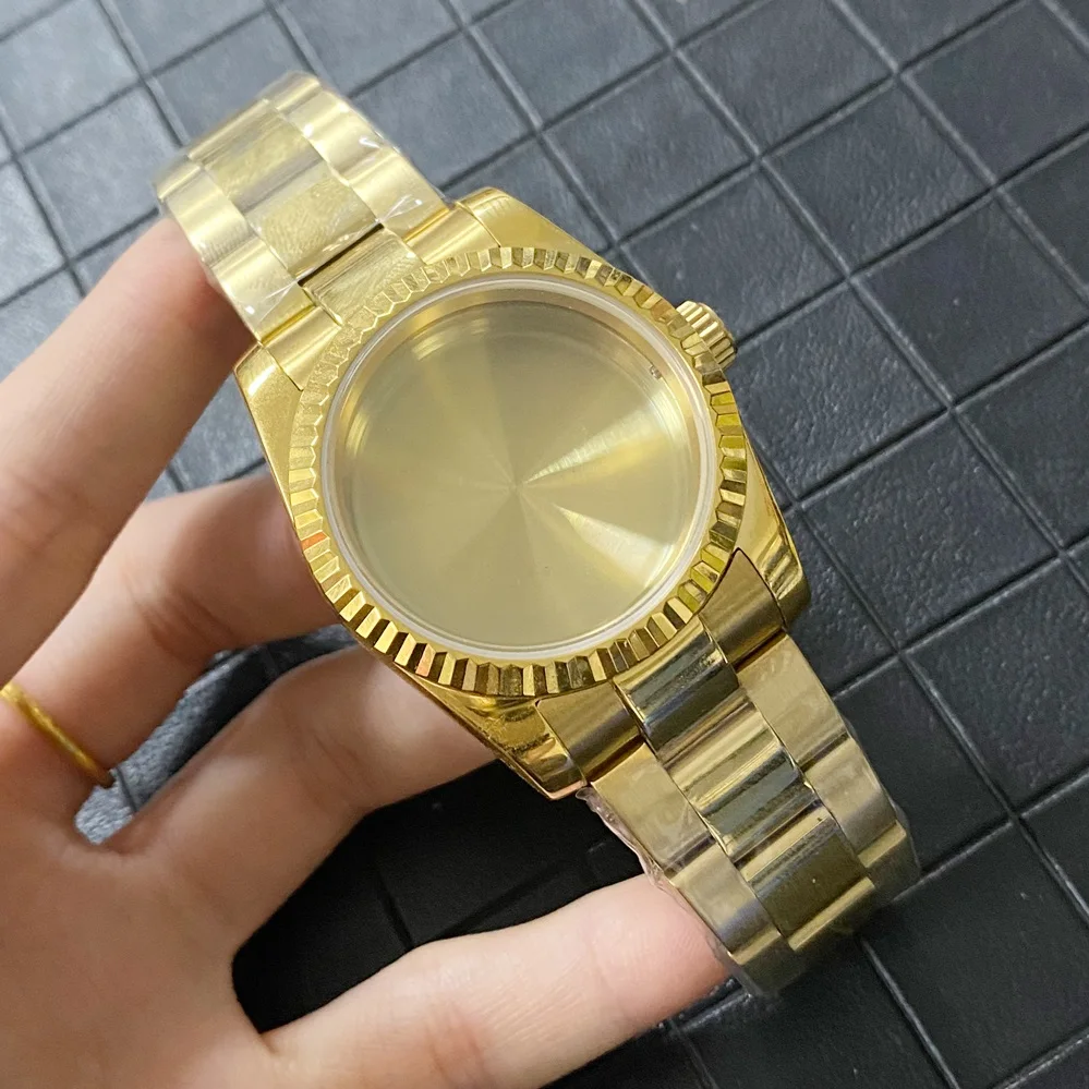 

36mm Golden NH35 Case Sapphire Crystal And Bracelet Fit NH36 Movement Fix Bezel Repair Tools BK02-23