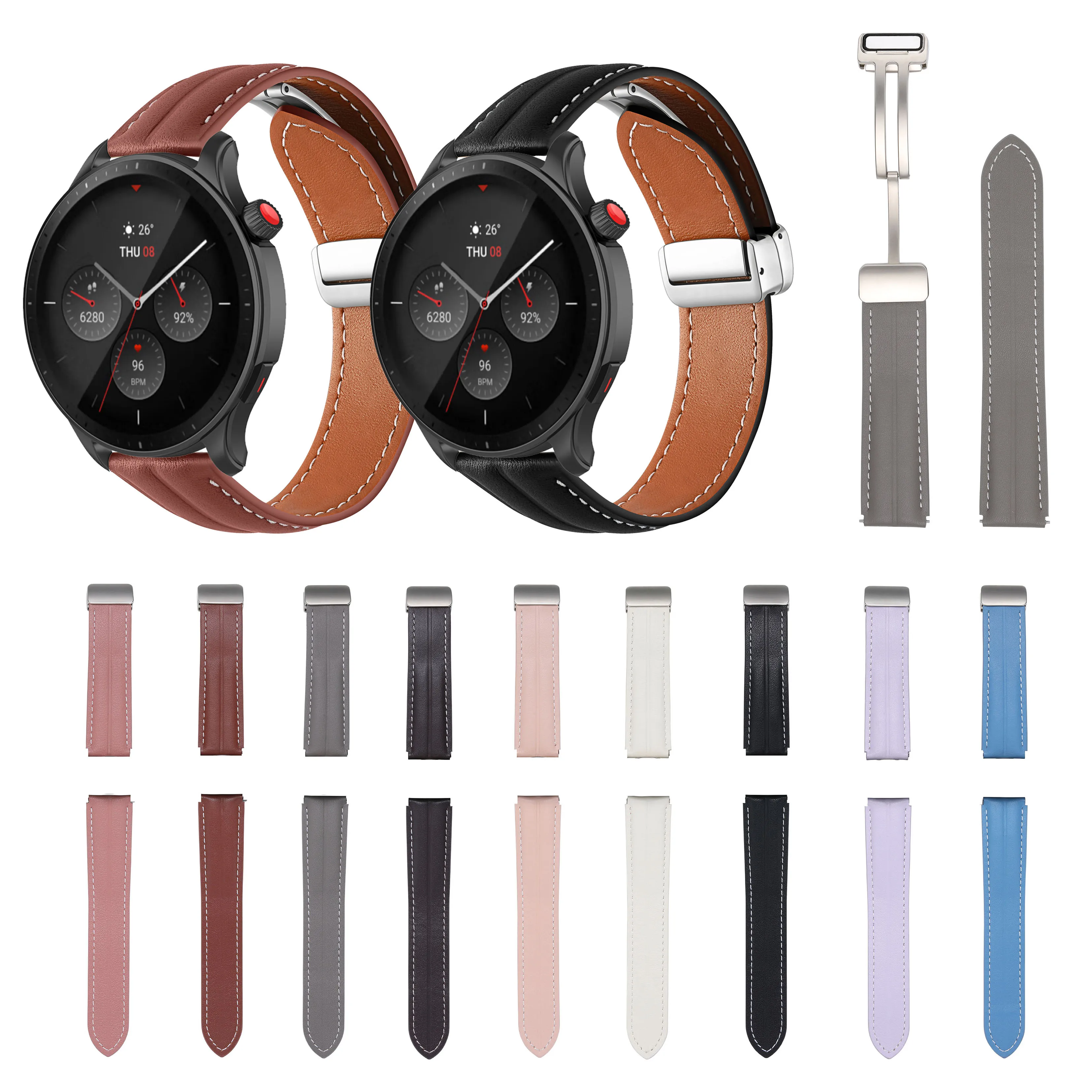 

20mm 22mm Magnetic Buckle Leather Strap For Huami Amazfit GTR Mini GTR3 Pro 42mm 47mm GTR2 GTR4 GTR2E 2 3 4 Watch Band Bracelet