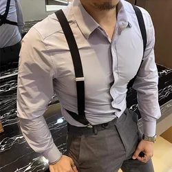 Fashion Vintage Suspenders for Adult Women Men 2.5cm Wide Cross-Over Back 2 Side Clips Adjustable Elastic Trouser Brace Straps