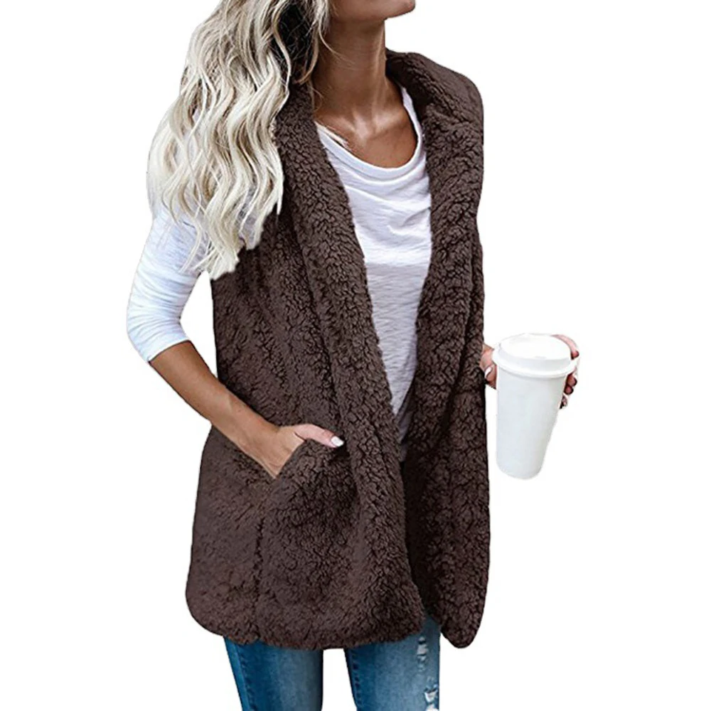 Women Summer Sleeveless Fleece Coat Long Loose Waistcoat