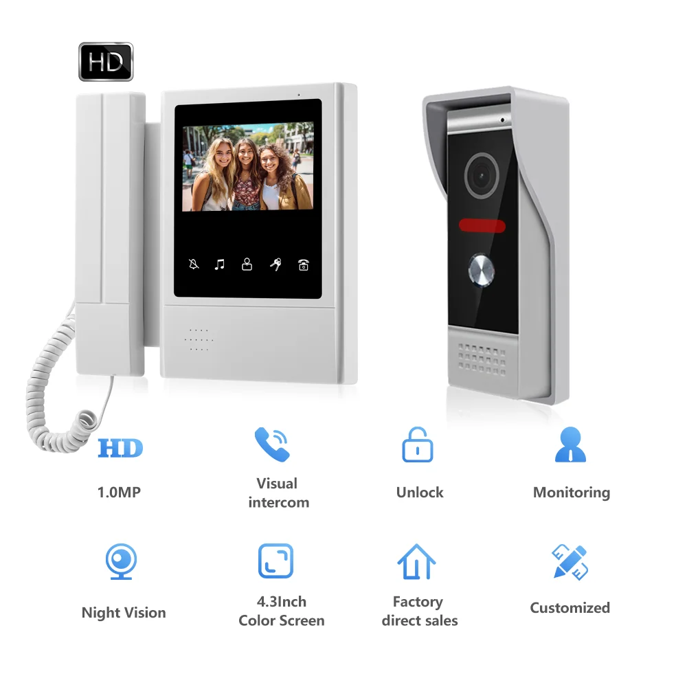 

Villa 4.3 Inches TFT Monitor Video Door Phone Bell Kits IR Night Vision Wired Video Intercom Doorbell System