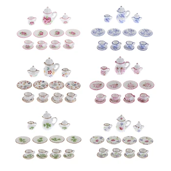1 Set Ceramic Cup Set Scale 1:12 Doll House Miniature Porcelain Tea Cup Set Tableware Kitchen Dollhouse Teapot DIY Toys 2