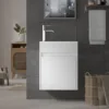 16"Small Bathroom Vanity Wall Mounted,White Small Bathroom Vanity with Ceramic Sink,Bathroom Vanity,Chrome Faucet P-Trap Include 3