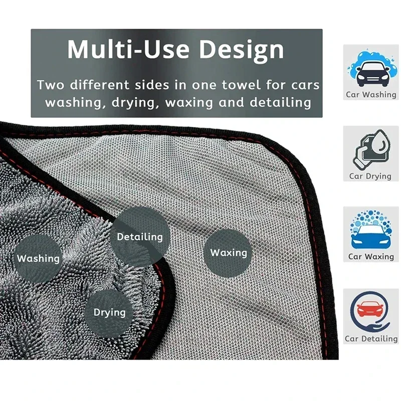 Car Wash Towel 1200GSM Double Sided Towel Car Detailing Twisted Braid Cloth Super Absorbent Rag for Car Home Washing Accessories 4