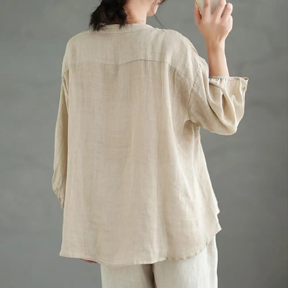 

Блузка женская свободного кроя с V-образным вырезом, стильная рубашка с рукавом до локтя, однотонный пуловер, топ свободного кроя, дышащая уличная одежда на весну