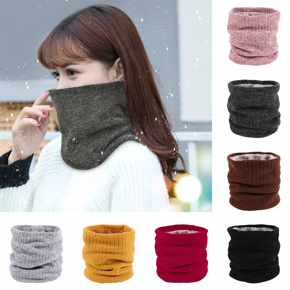 Shawl Wrap Thick Knitted Collar Scarf Double-Layer Winter Neck Gaiter Circle Loop Scarves Fleece Lined Scarf Neck Warmer