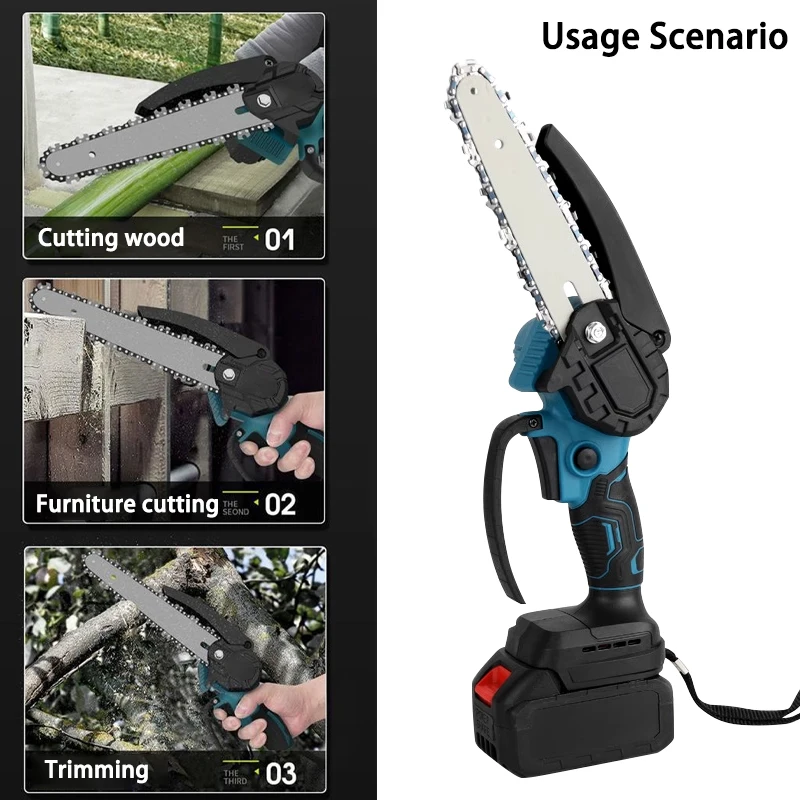 8 Inch Electric Chain Saw Mini Handheld Portable Chainsaw Tree Wood Cutter Pruning Garden Power Tool Compatible Makita Battery 2