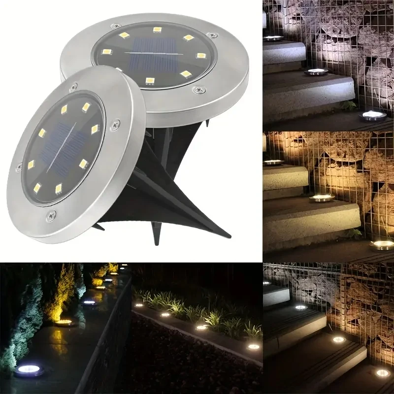 4PC Solar In-Ground Lights 8 Leds Garden Pathway Lamp Outdoor Waterproof IP65 Stainless Steel Underground Lighting For Garden