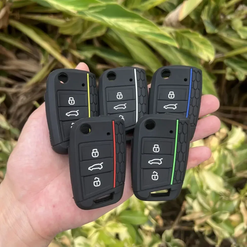 

3 Button Silicone Car Key Case Cover for Volkswagen VW Polo Golf 7 MK7 for Skoda Octavia Combi SEAT Leon Ibiza CUPTRA Keychain