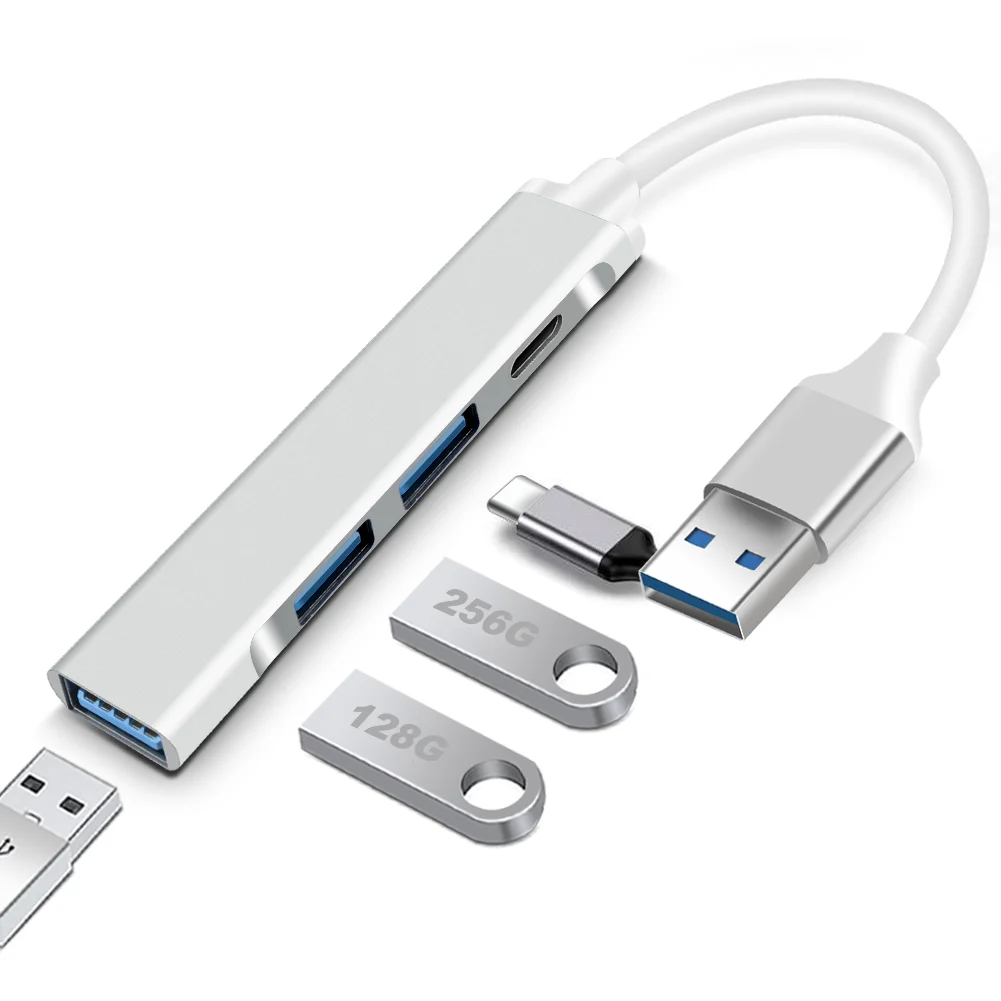 High-Speed 4-Port USB Hub with Type C Connectivity for PC and Laptop Accessories